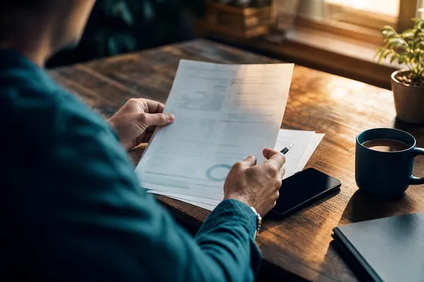 Reviewing accident documents at a table